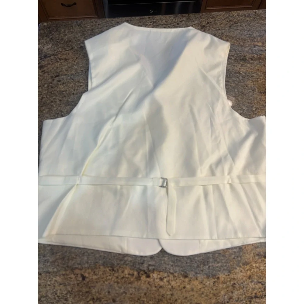 3 Piece Falcone Curtis Vested Suit 50L W45 Ivory‎ Polyester Formal Mens Raw Hem